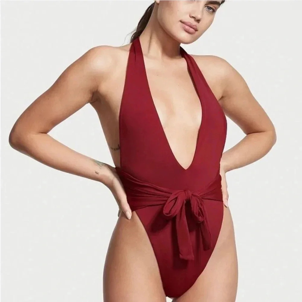 NEW Riot Swim Milli One Piece V-Neck Swimsuit in Merlot Size Extra Large XL - Picture 4 of 4